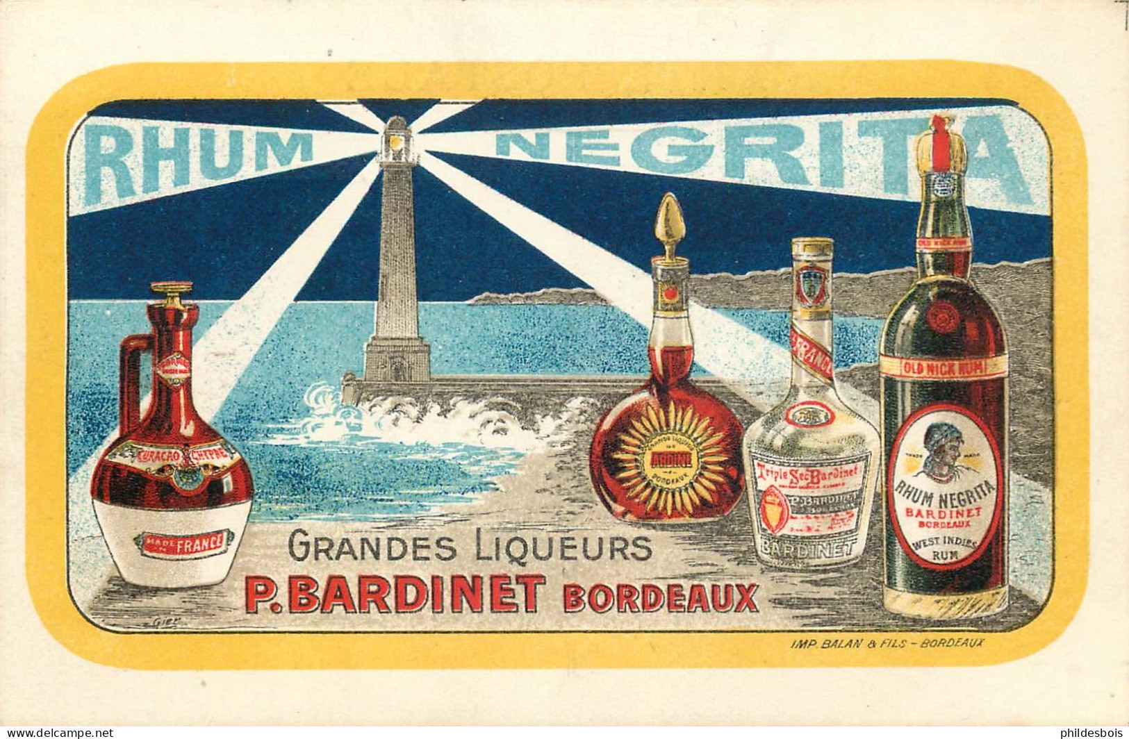 Carte PUBLICITAIRE    RHUM NEGRITA   P. Bardinet Bordeaux - Publicité
