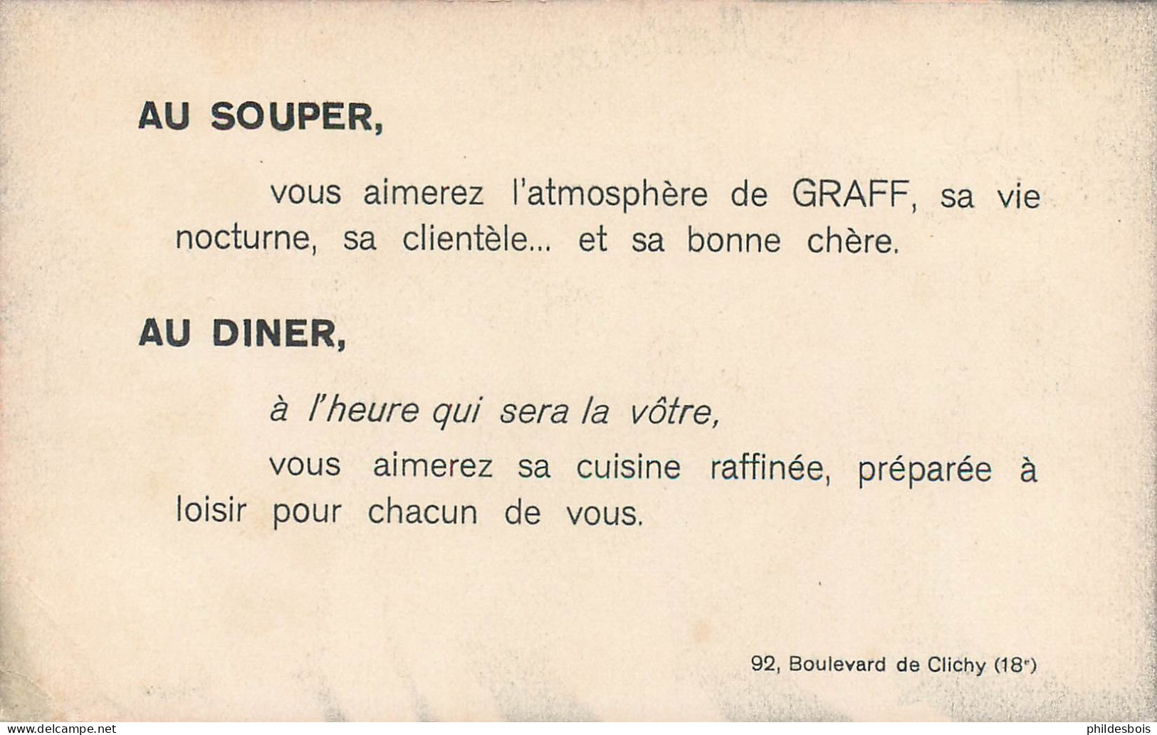 PARIS Carte PUBLICITAIRE   " Allons Souper A Montmartre "  Chez GRAFF ( Illustrateur Bellenger ) - Cafés, Hotels, Restaurants