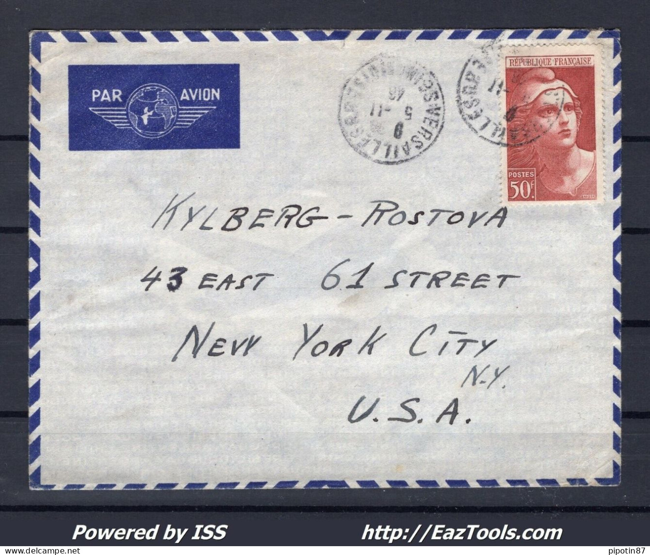 FRANCE LETTRE PAR AVION POUR NEW YORK USA AVEC N° 732 SEUL 05/11/1946 - Brieven En Documenten