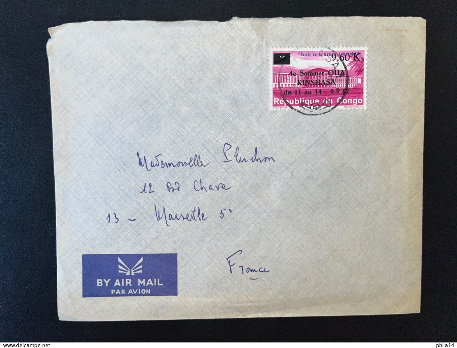 ENVELOPPE CONGO / KINSHASA POUR MARSEILLE / 1967 - Lettres & Documents