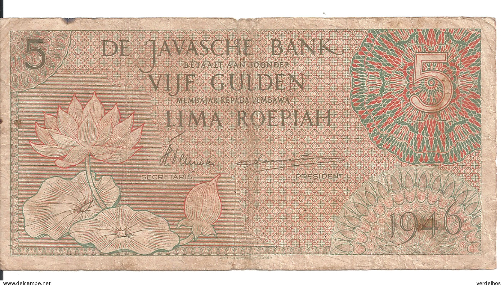 INDES NEERLANDAISES 5 GULDEN 1946 VF P 88 - Indes Néerlandaises