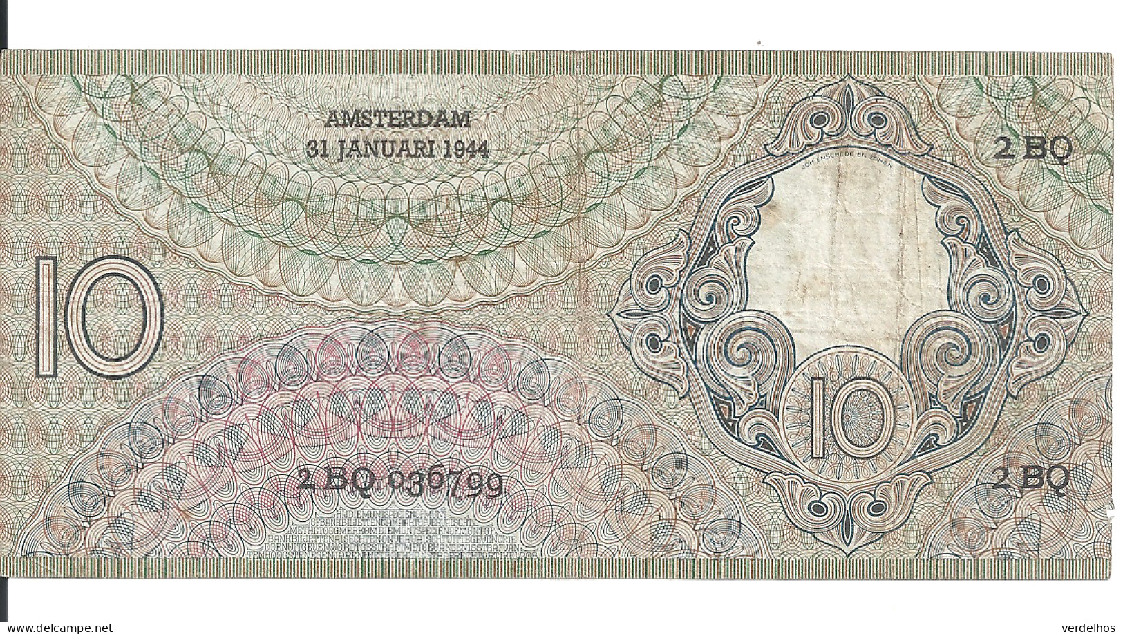 PAYS-BAS 10 GULDEN 1944 VF P 59 - 10 Gulden