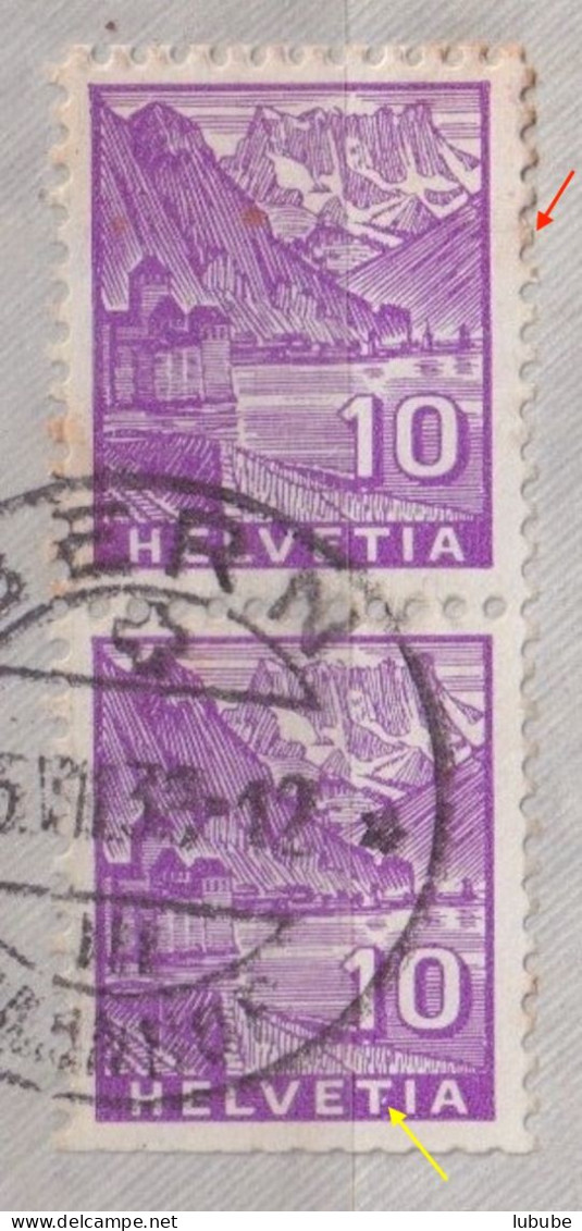 Chillon 196R, 10 Rp.violett  BERN  (Paar Mit Klebestelle)      1935 - Oblitérés