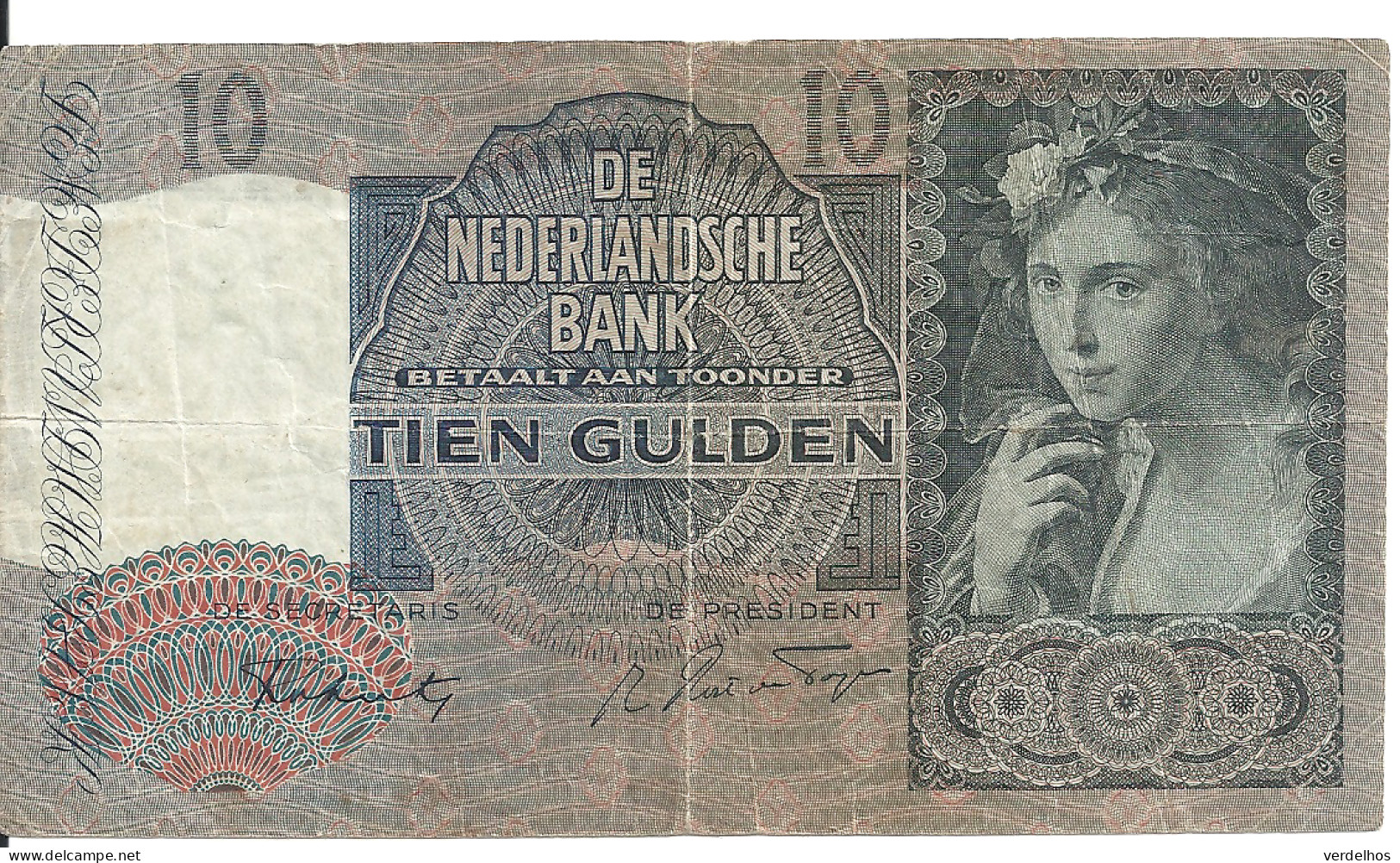 PAYS-BAS 10 GULDEN 1942 VF P 56 B - 10 Florín Holandés (gulden)