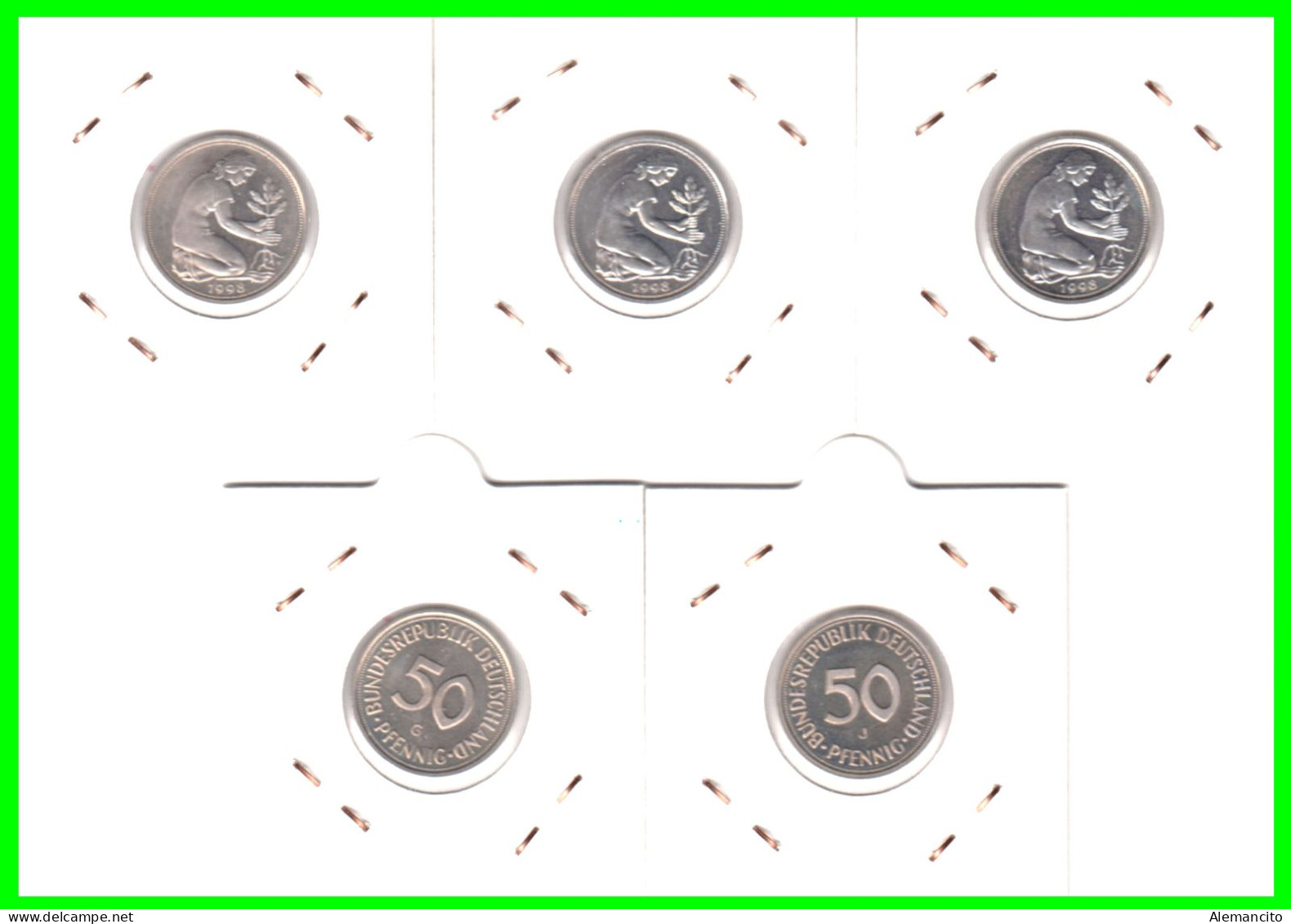 ALEMANIA - DEUTSCHLAND - GERMANY –  5 MONEDAS DE 50 Pfn. DEL AÑO 1998 -  CECAS -A: BERLIN- D – F – G – J.- PROOF (ESPEJO - 50 Pfennig