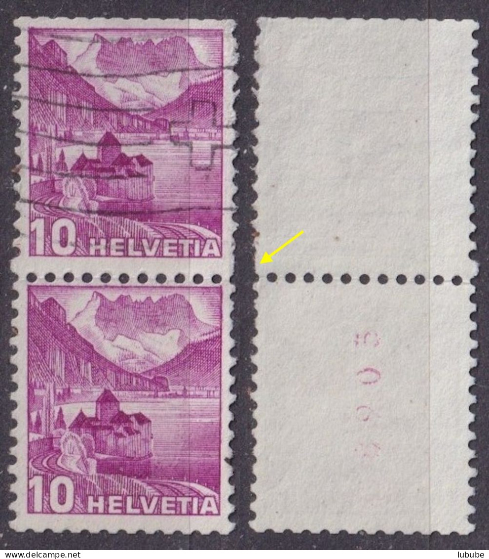 Chillon 203AyR, 10 Rp.violett  (Paar Mit Rs KNr. Und Korrekturzahn)      1936 - Oblitérés