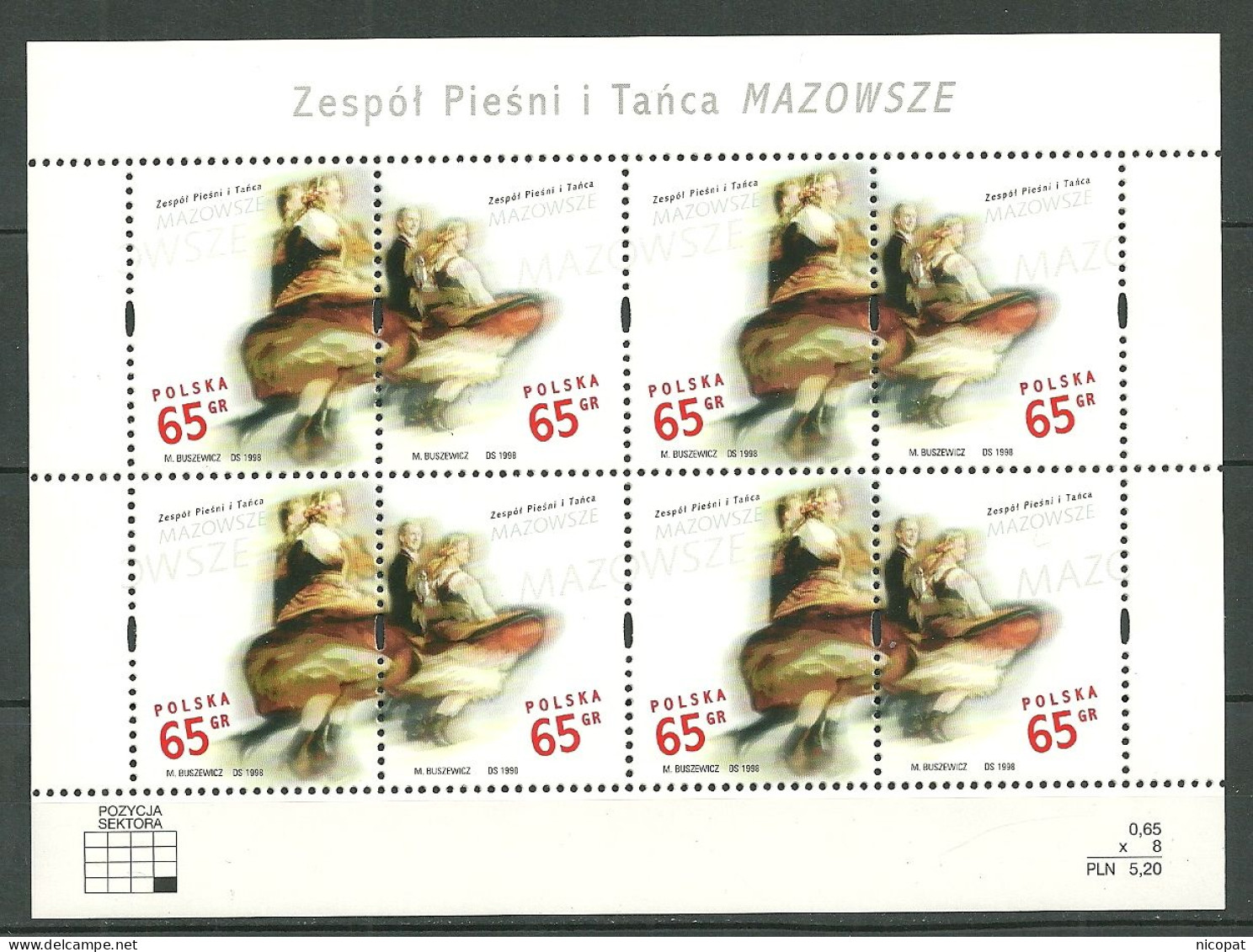 POLAND MNH ** 3507-3508 En Feuillet, Le Groupe Folklorique MAZOWSZE, Couple De Danseurs - Hojas Completas