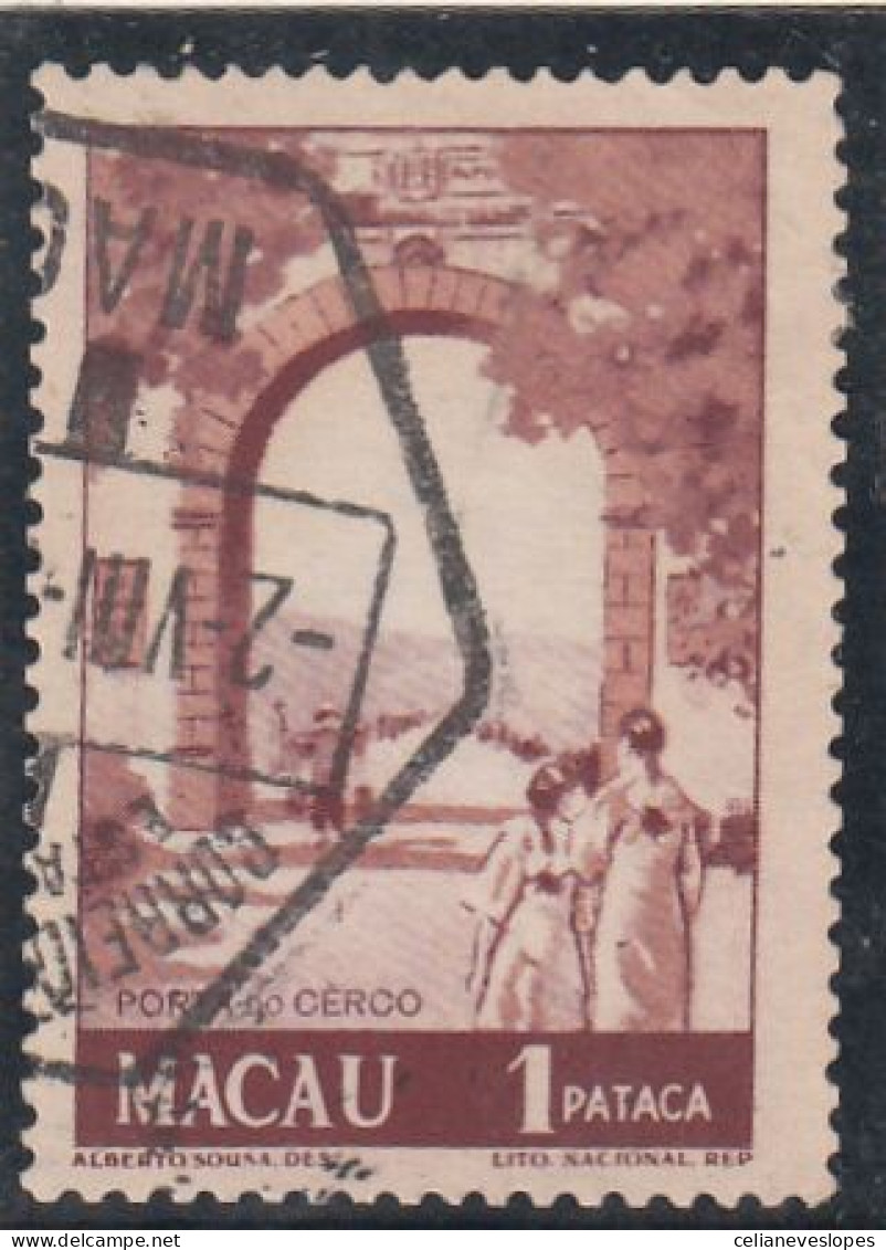 Macau, Macao, Motivos Locais, Novas Cores, 1 P. Porta Do Cêrco, 1950/51, Mundifil Nº 348 Used - Gebraucht