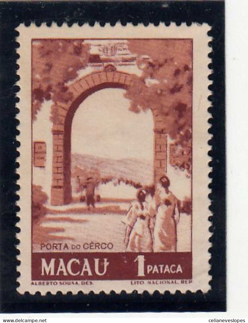 Macau, Macao, Motivos Locais, Novas Cores, 1 P. Porta Do Cêrco, 1950/51, Mundifil Nº 348 MNG - Gebraucht