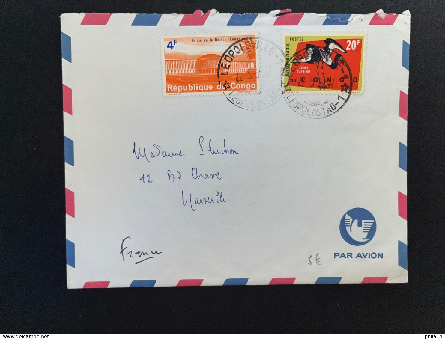 ENVELOPPE CONGO / LEOPOLDVILLE POUR MARSEILLE 1965 / LAC - Storia Postale