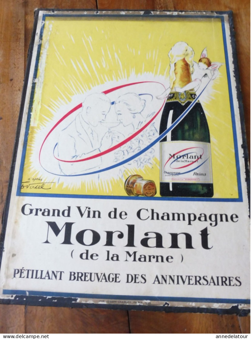 Plaque Publicitaire Grand Vin De Champagne MORLANT De La Marne (pétillant Breuvage) Dimension   37 X 27cm - Placas De Cartón