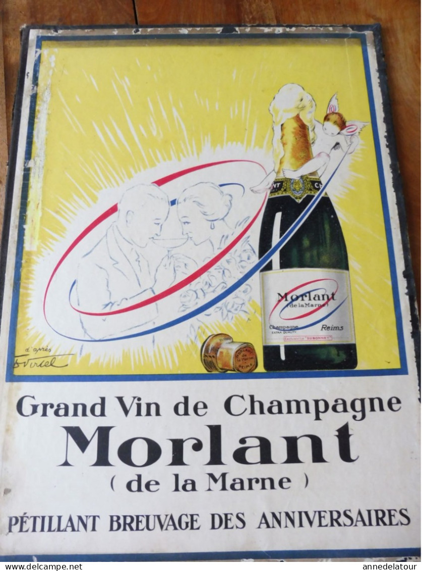 Plaque Publicitaire Grand Vin De Champagne MORLANT De La Marne (pétillant Breuvage) Dimension   37 X 27cm - Paperboard Signs