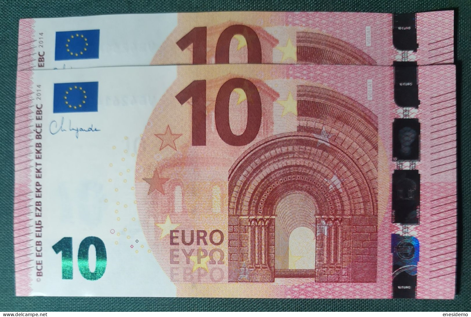 10 EURO SPAIN 2014 LAGARDE V011A1 VB FIRST POSITION CORRELATIVE PAIR RADAR 2 SC FDS UNCIRCULATED  PERFECT - 10 Euro