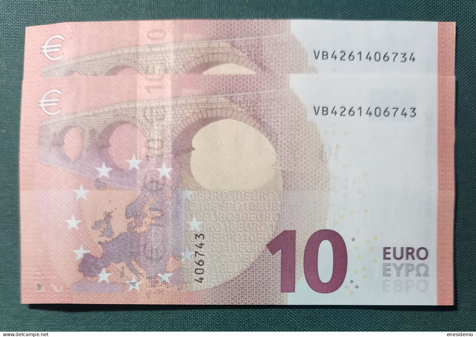 10 EURO SPAIN 2014 LAGARDE V011A1 VB FIRST POSITION CORRELATIVE PAIR RADAR 2 SC FDS UNCIRCULATED  PERFECT - 10 Euro