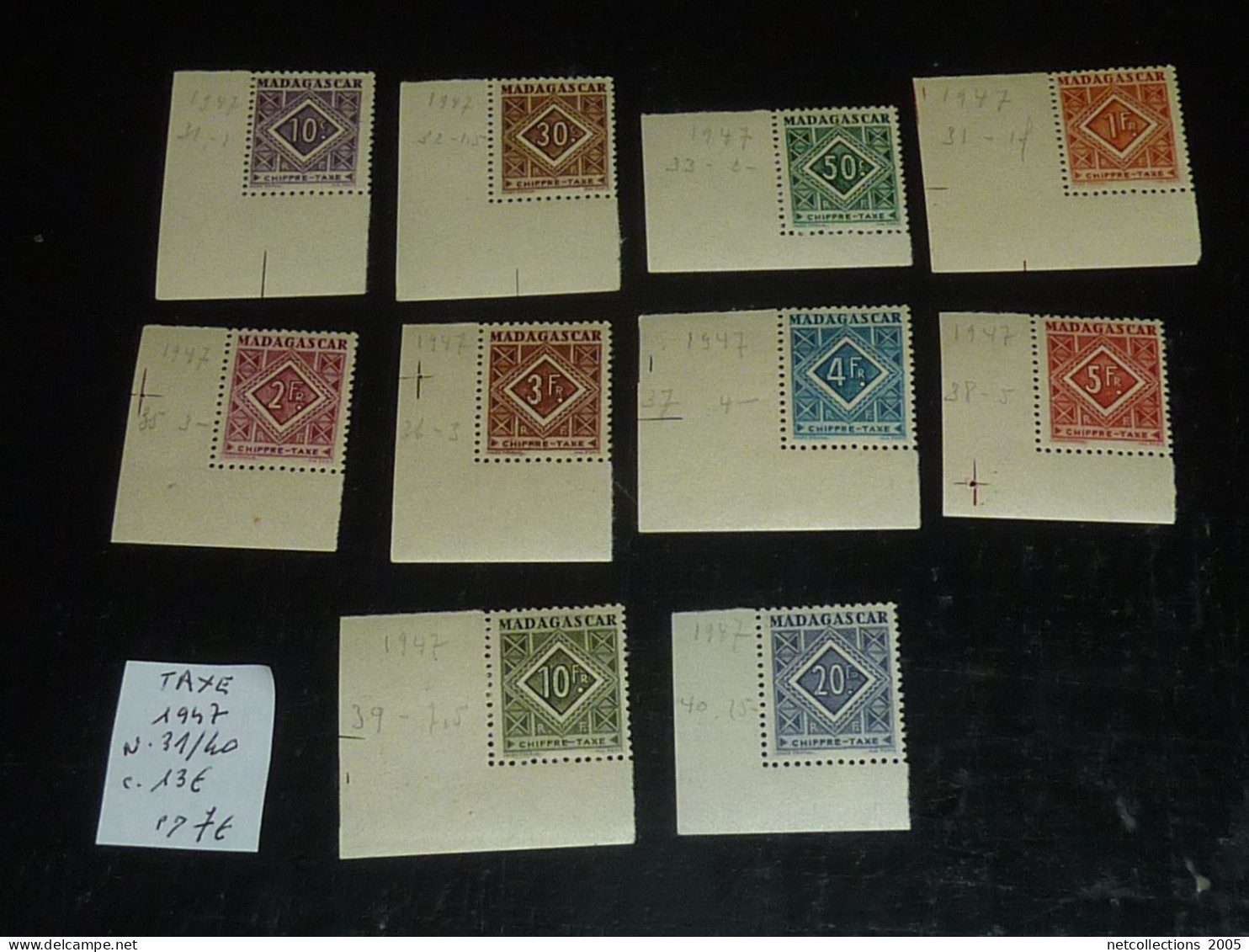 MADAGASCAR CHIFFRE TAXE 1947 N°31/40 - NEUFS SANS CHARNIERES (20/09) - Timbres-taxe