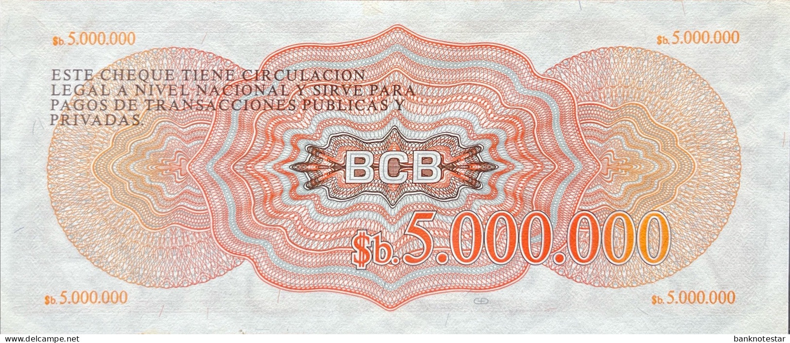 Bolivia 5.000.000 Pesos Bolivianos, P-191 (D.1985) - UNC - RARE - Bolivien