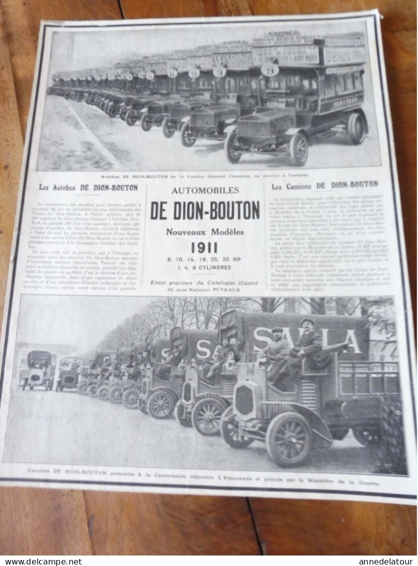 Plaque Publicitaire Automobiles Et Camions DE DION BOUTON    Dimension   36x 28cm  (origine  1911) - Paperboard Signs