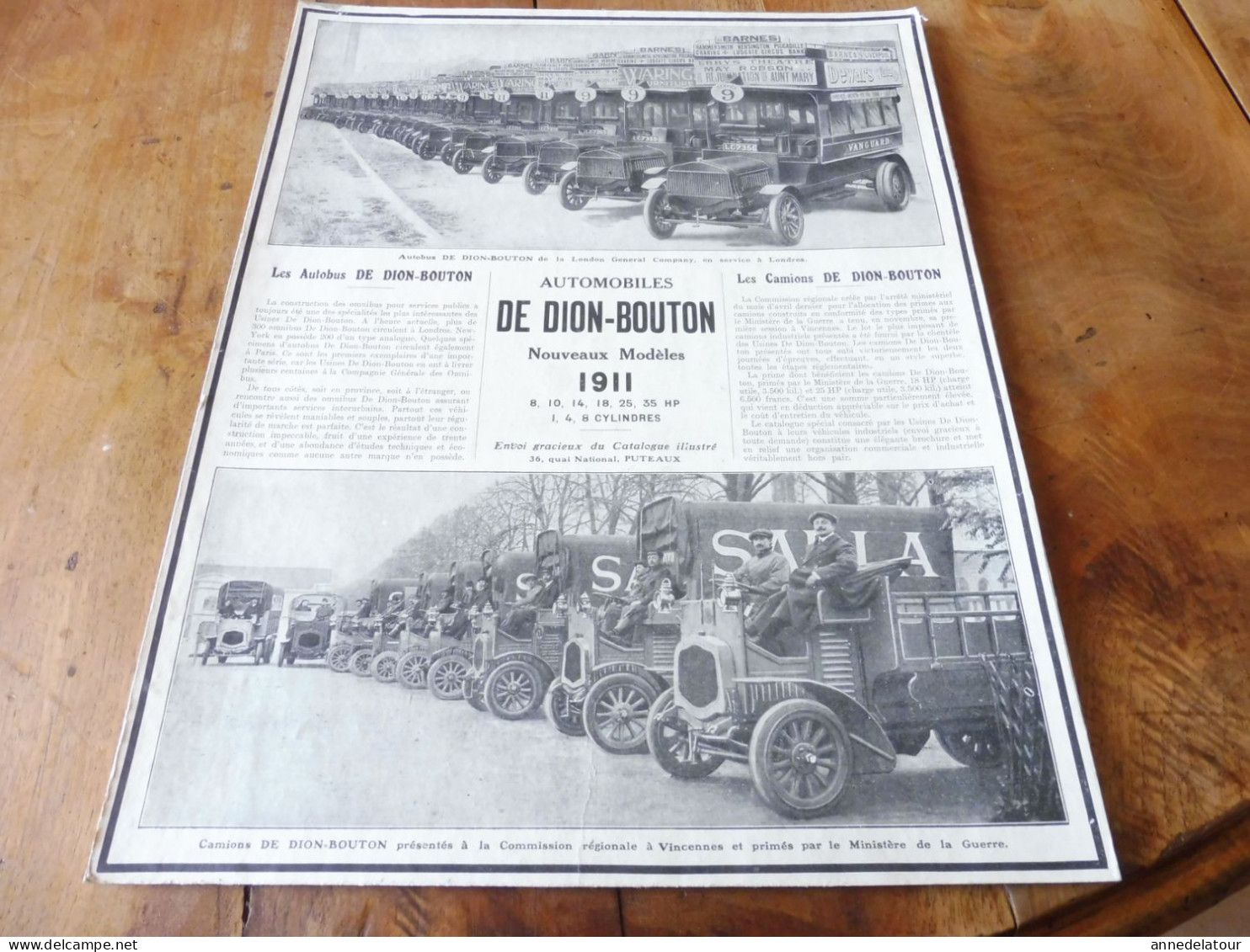 Plaque Publicitaire Automobiles Et Camions DE DION BOUTON    Dimension   36x 28cm  (origine  1911) - Plaques En Carton