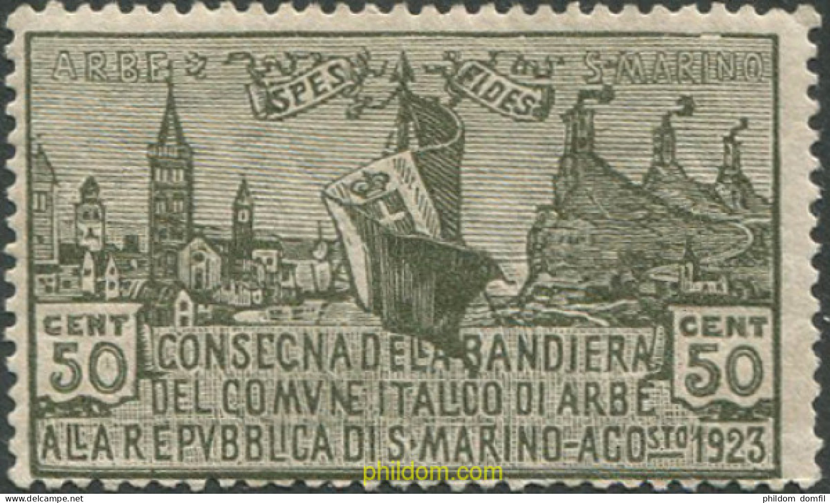 713314 HINGED SAN MARINO 1923 ENTREGA DE LA BANDERA DE ARBE A LA REPUBLICA DE SAN MARINO - Gebruikt