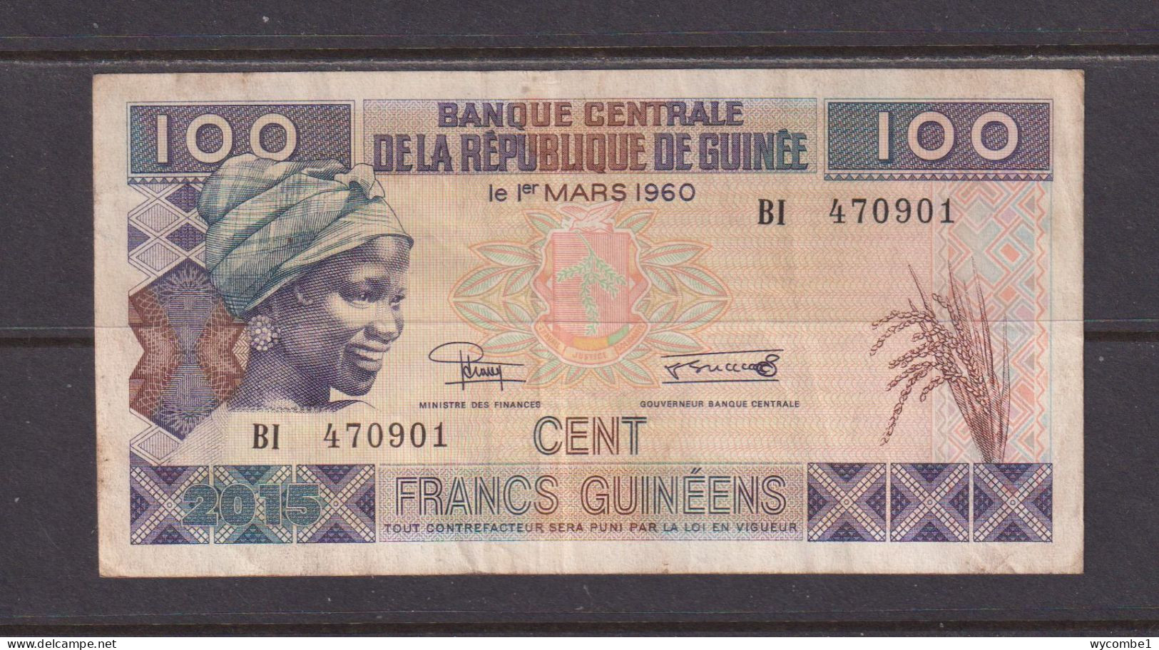 GUINEA - 2015 100 Francs Circulated Banknote As Scans - Guinea