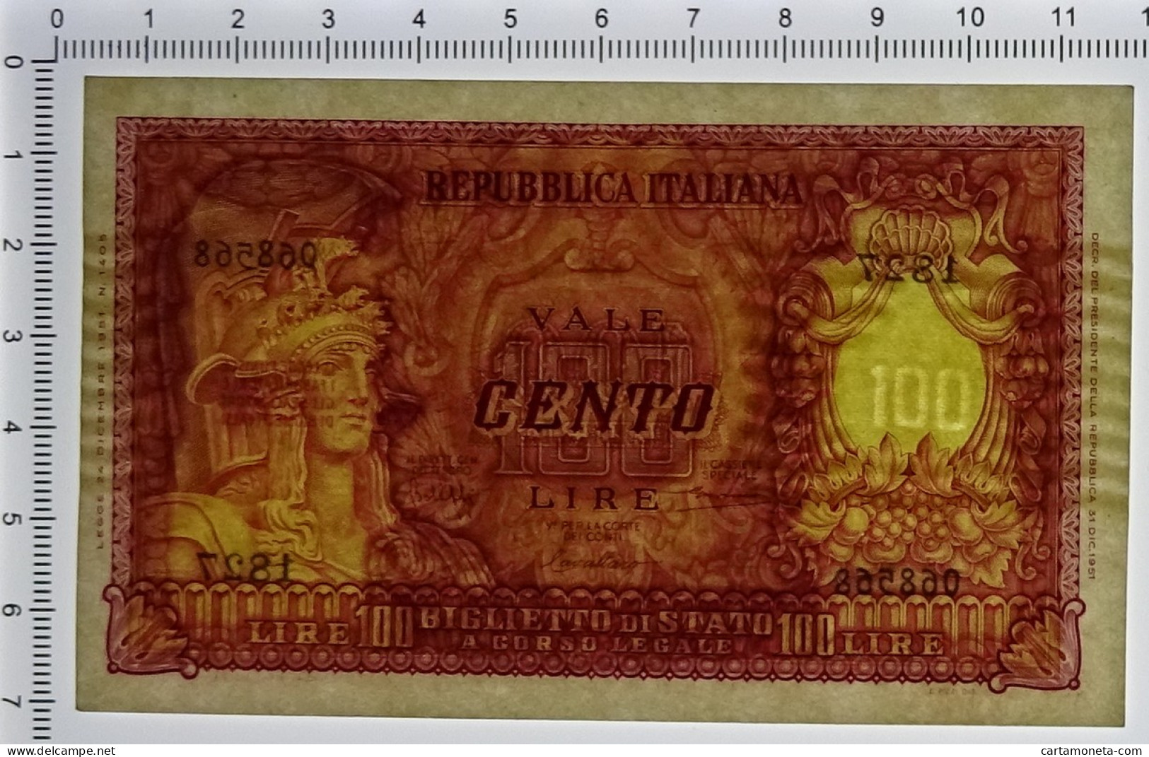 100 LIRE BIGLIETTO DI STATO ITALIA ELMATA BOLAFFI 31/12/1951 SUP+ - Andere & Zonder Classificatie