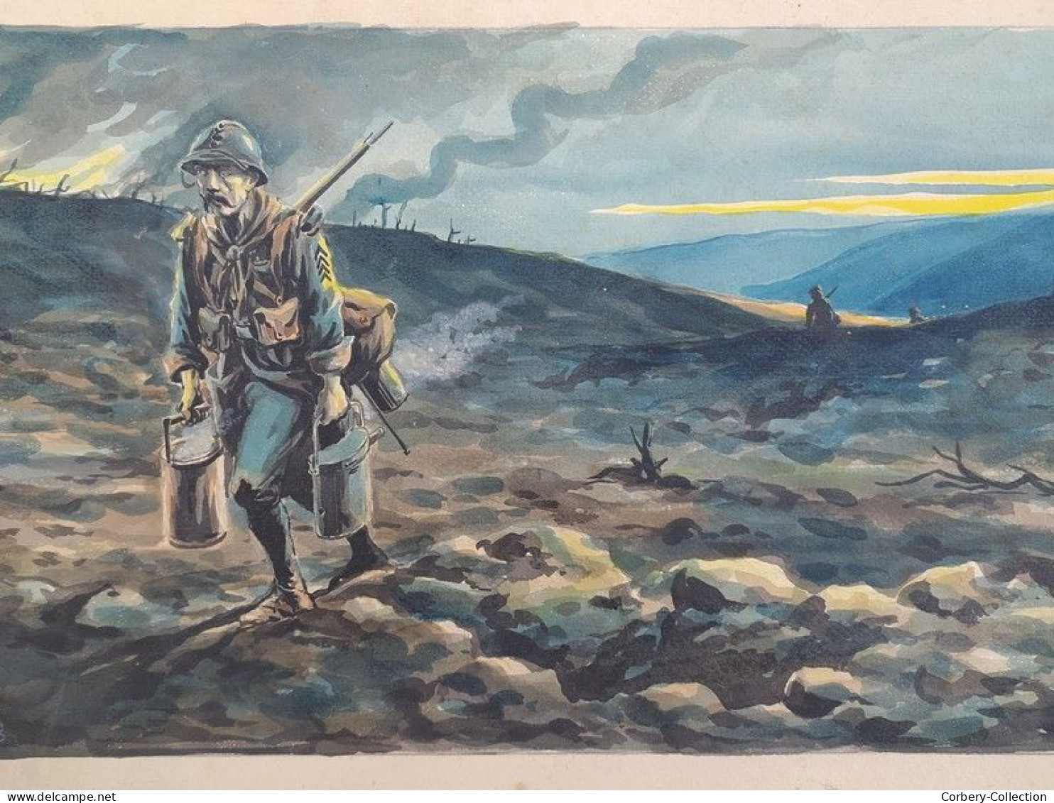 Charles Rocher De Gérigné Dessin Aquarelle Soldat Poilu Au Front 14-18 WW1 - 1914-18