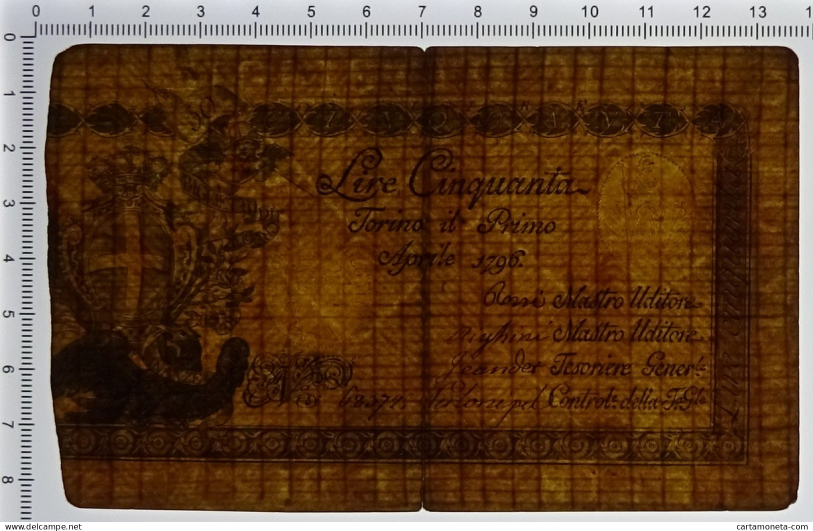 50 LIRE REGIE FINANZE TORINO REGNO DI SARDEGNA 01/04/1796 QBB - Sonstige & Ohne Zuordnung