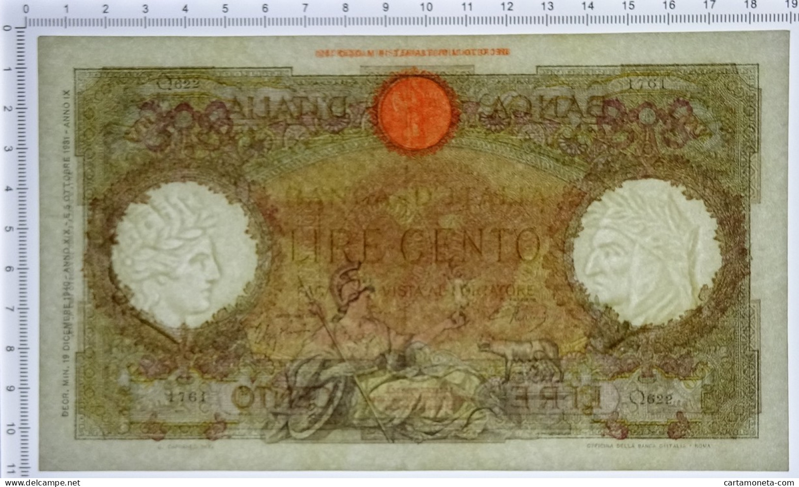 100 LIRE CAPRANESI AQUILA ROMANA TESTINA FASCIO ROMA 19/12/1940 QSPL - Regno D'Italia – Autres