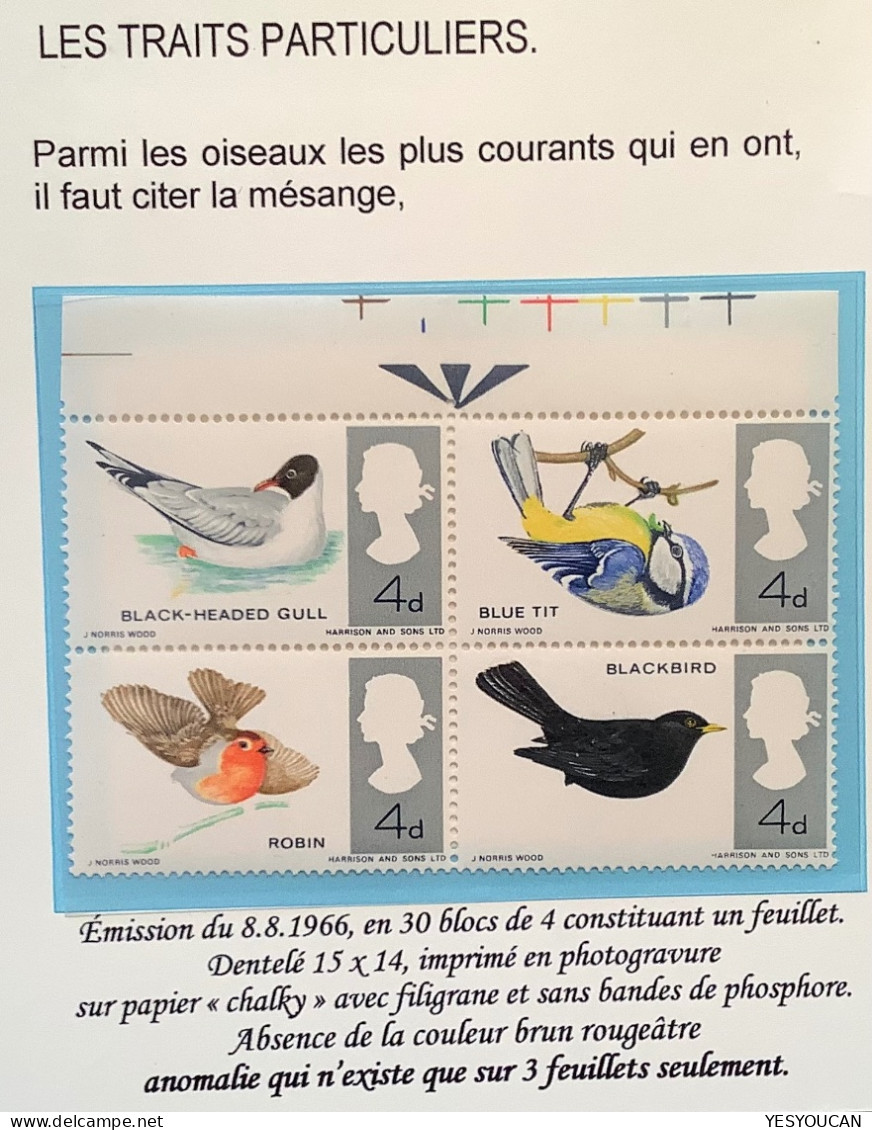 GB 1966 British Birds RARE VARIETY MISSING COLOUR On Robin & Blackbird SG 696-699 MNH** (Oiseaux Rouge-gorge Merle Noir - Unused Stamps
