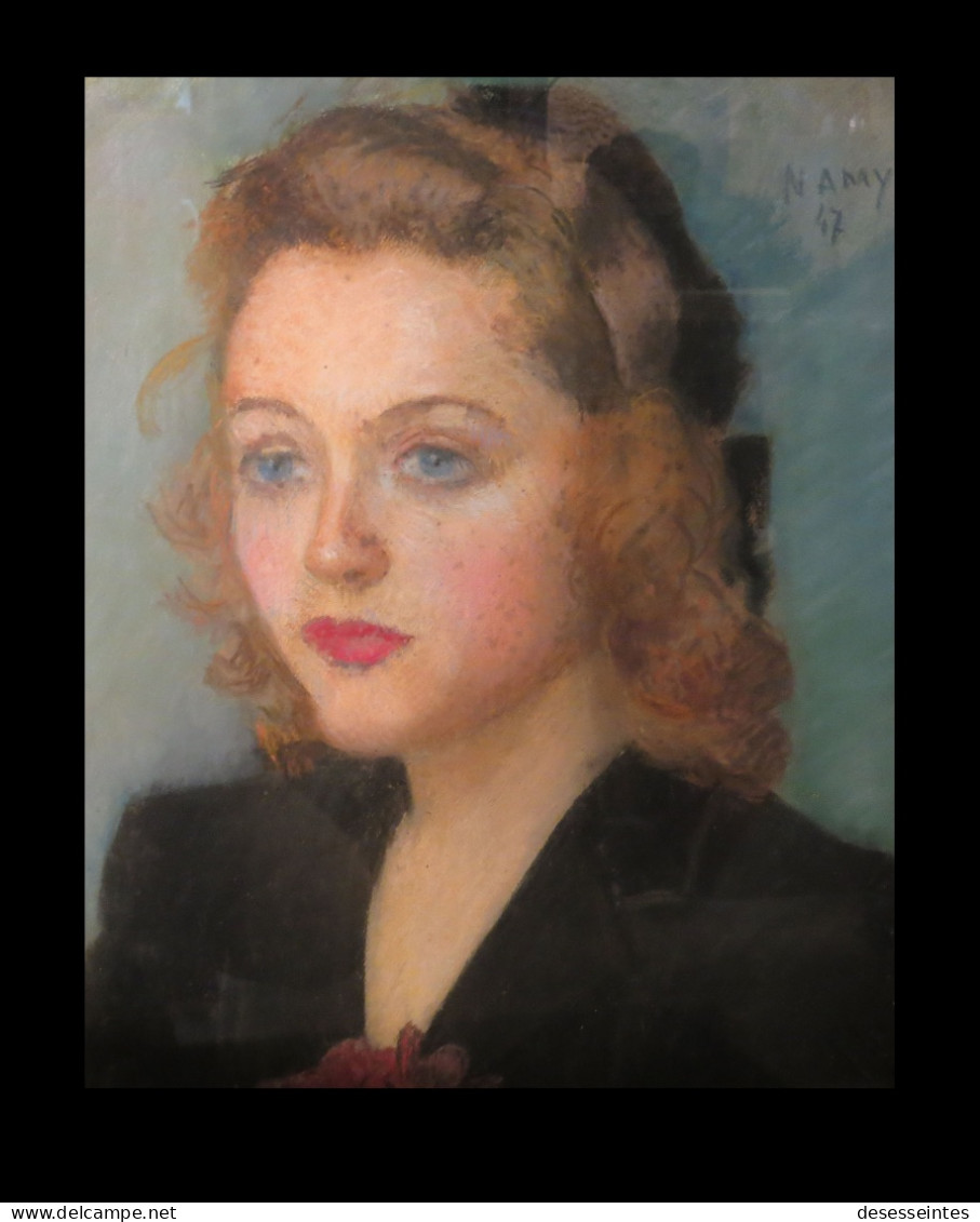 [Pastel Signé NAMY] Portrait De Jeune Femme. - Pasteles