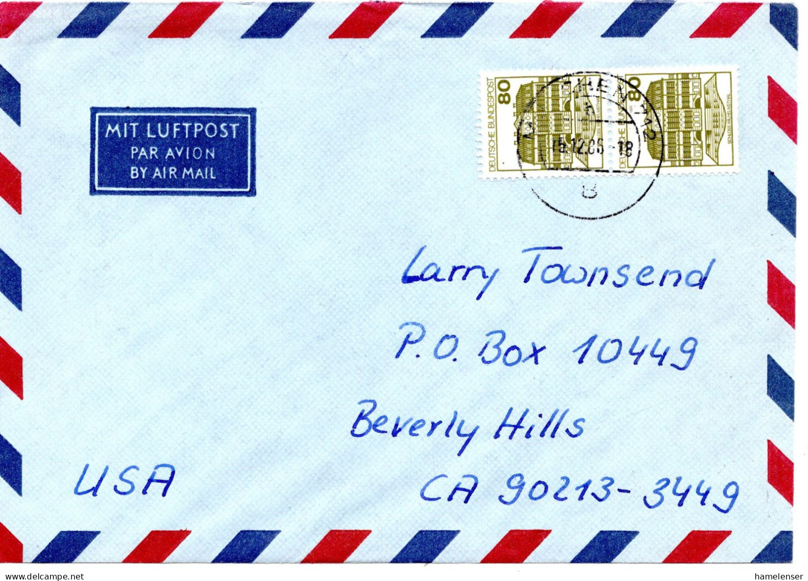 70249 - Bund - 1985 - 2@80Pfg B&S A LpBf MUENCHEN -> Beverly Hills, CA (USA) - Briefe U. Dokumente
