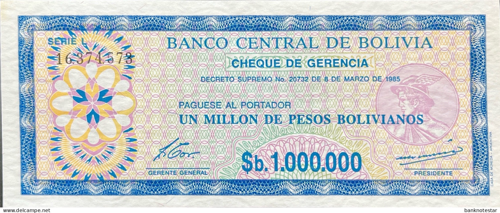 Bolivia 1.000.000 Pesos Bolivianos, P-192C (D.1985) - UNC - Bolivie