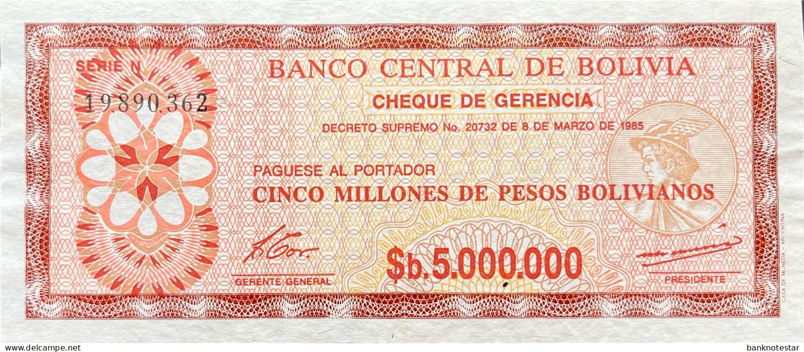 Bolivia 5.000.000 Pesos Bolivianos, P-193 (D.1985) - UNC - Bolivie