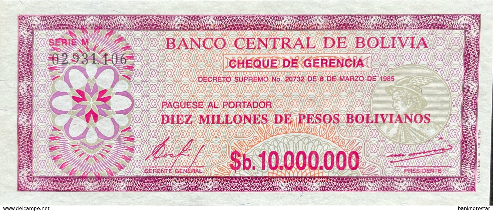 Bolivia 10.000.000 Pesos Bolivianos, P-194 (D.1985) - UNC - RARE - Bolivien