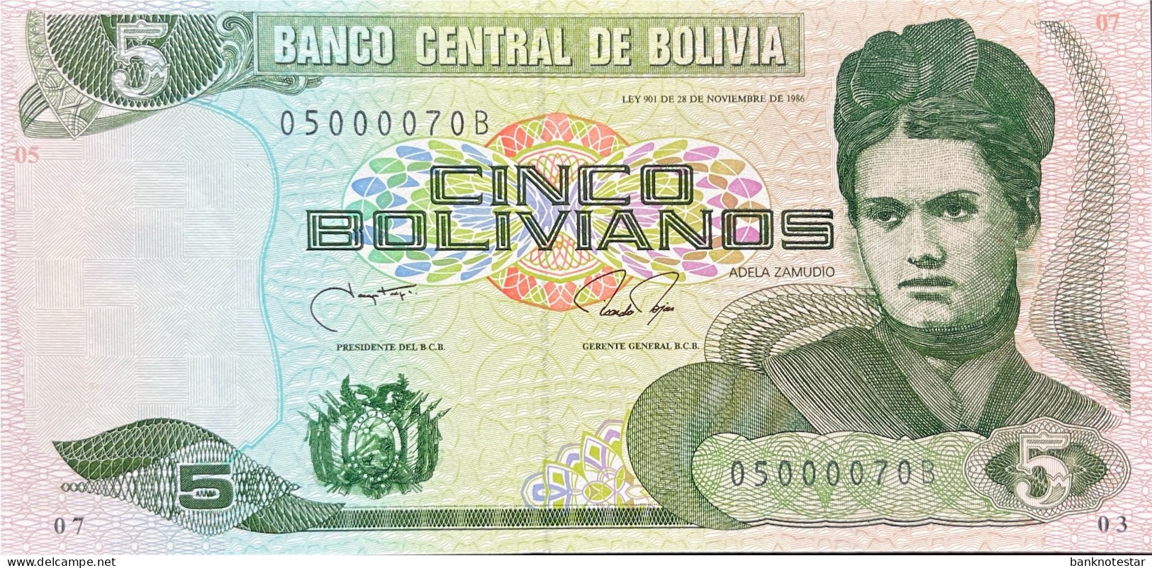 Bolivia 5 Bolivianos, P-203b (1990) - UNC - Bolivie