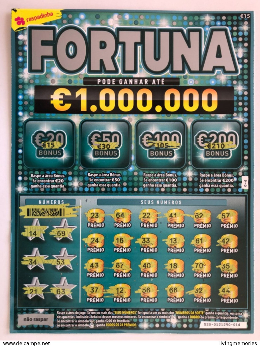 103, Lottery Tickets, Portugal, « Raspadinha », « Instant Lottery », « FORTUNA », Nº 520 - Billets De Loterie