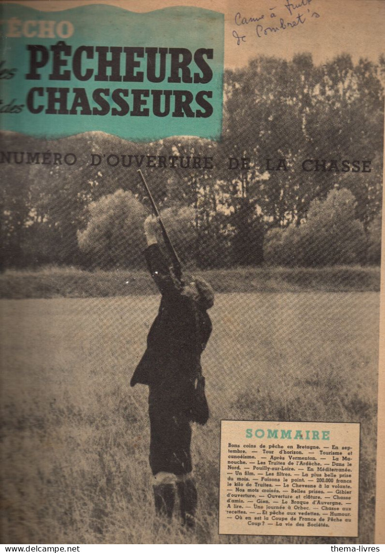 Revue  L'ECHO DES PECHEURS ET DES CHASSEURS   Septembre 1952 (CAT6205) - Fischen + Jagen