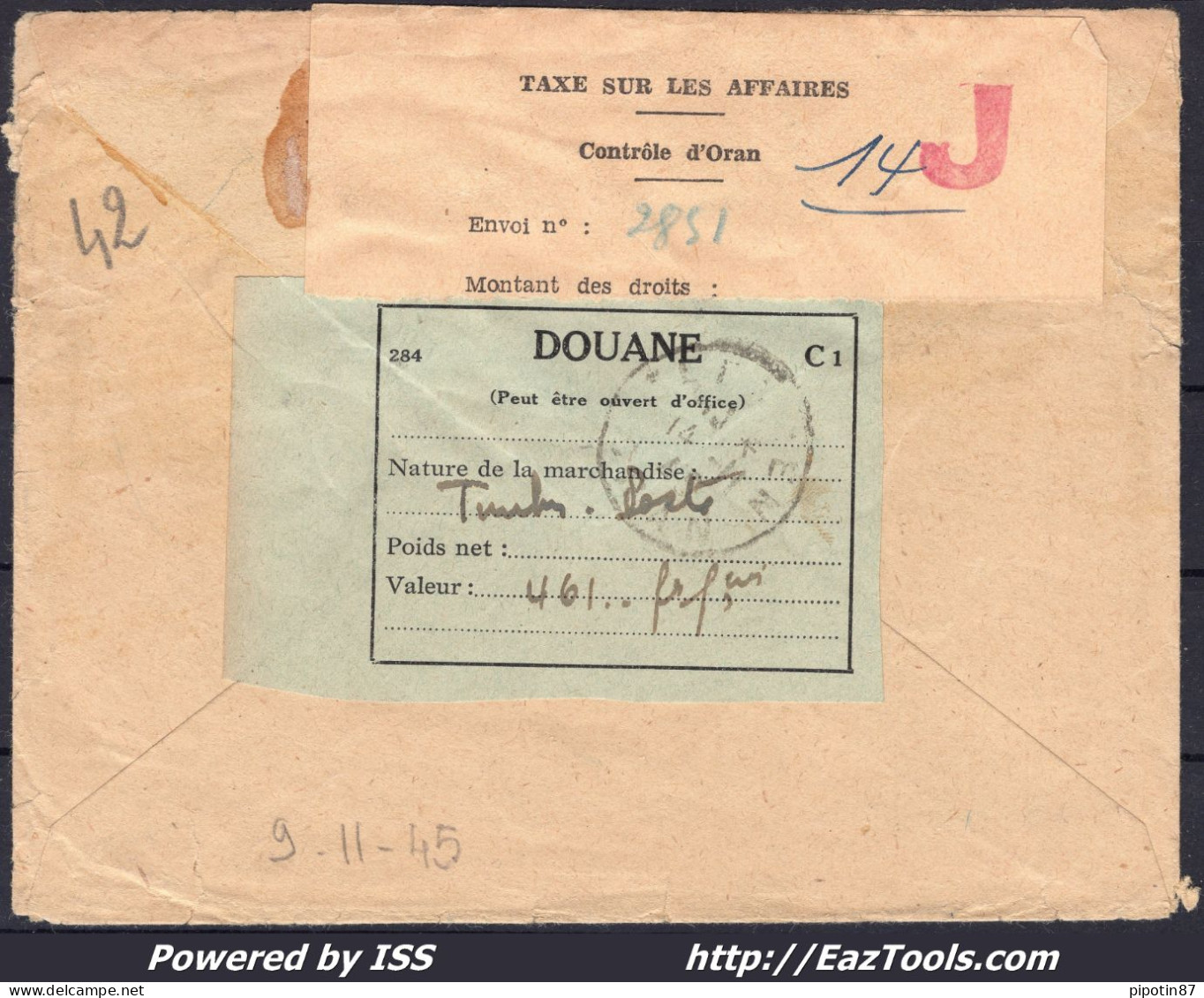 FRANCE N° 689+741+742 SUR LETTRE RECOMMANDÉE PAR AVION POUR TLEMCEN ALGÉRIE - Covers & Documents