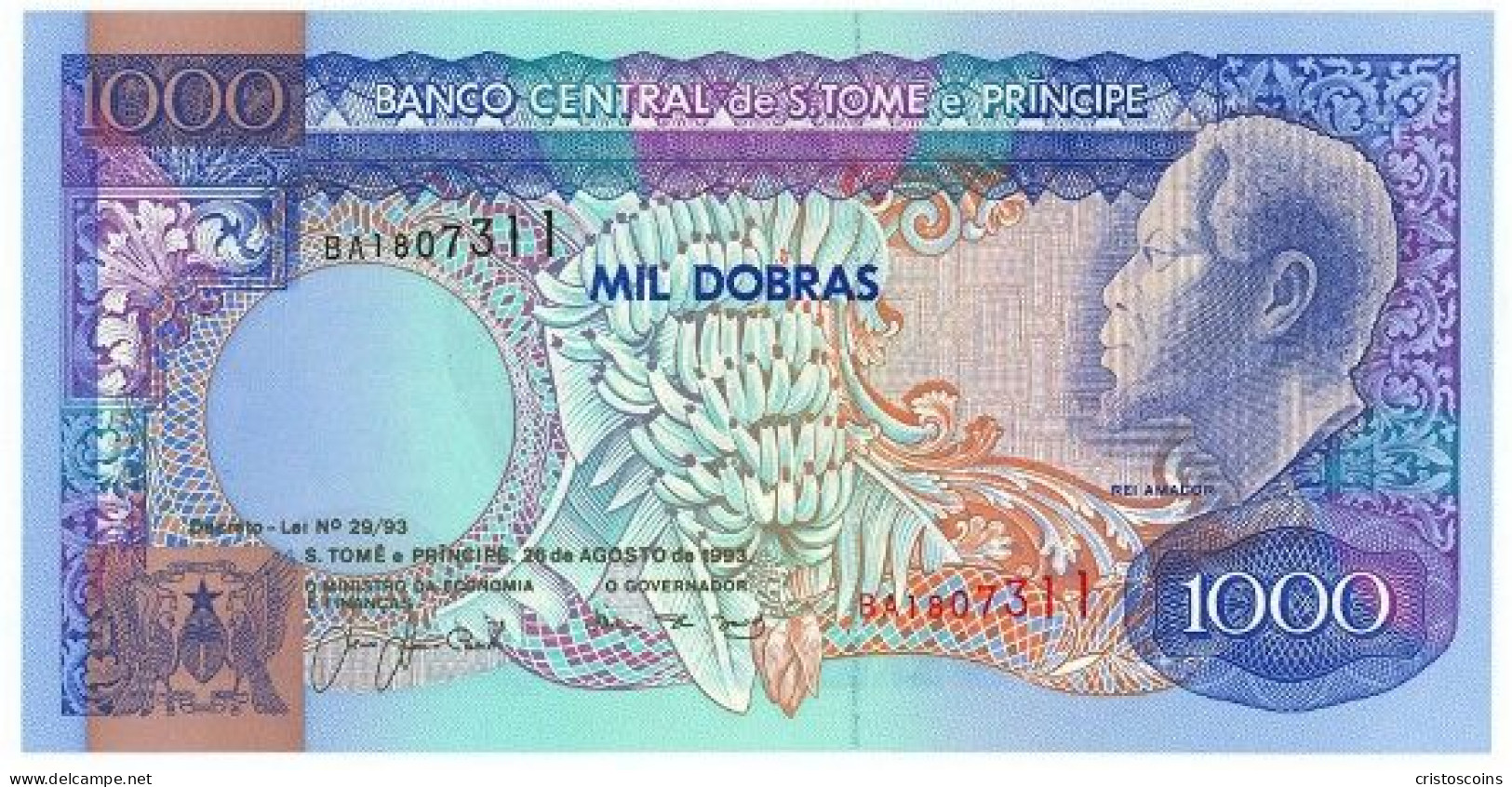 .Saint Thomas & Prince 1000 Dobras 1993 P64 UNC(B/1-30 - Sao Tome And Principe