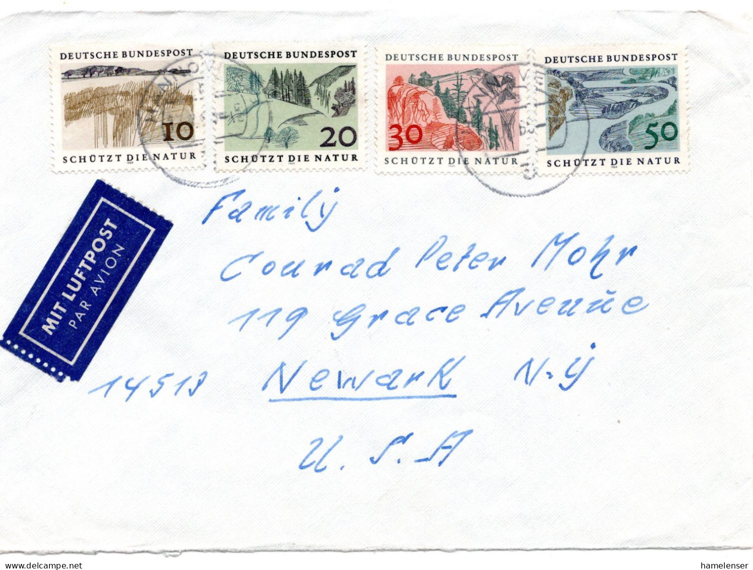 70272 - Bund - 1969 - Naturschutz Kpl Satz A LpBf HANNOVER -> Newark, NY (USA) - Brieven En Documenten