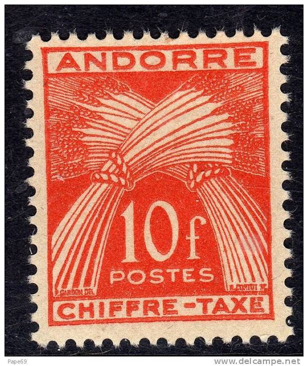 Andorre Taxe  N° 30 XX Type Gerbes Légende Chiffre-Taxe : 10 F. Orange Sans Charnière TB - Unused Stamps