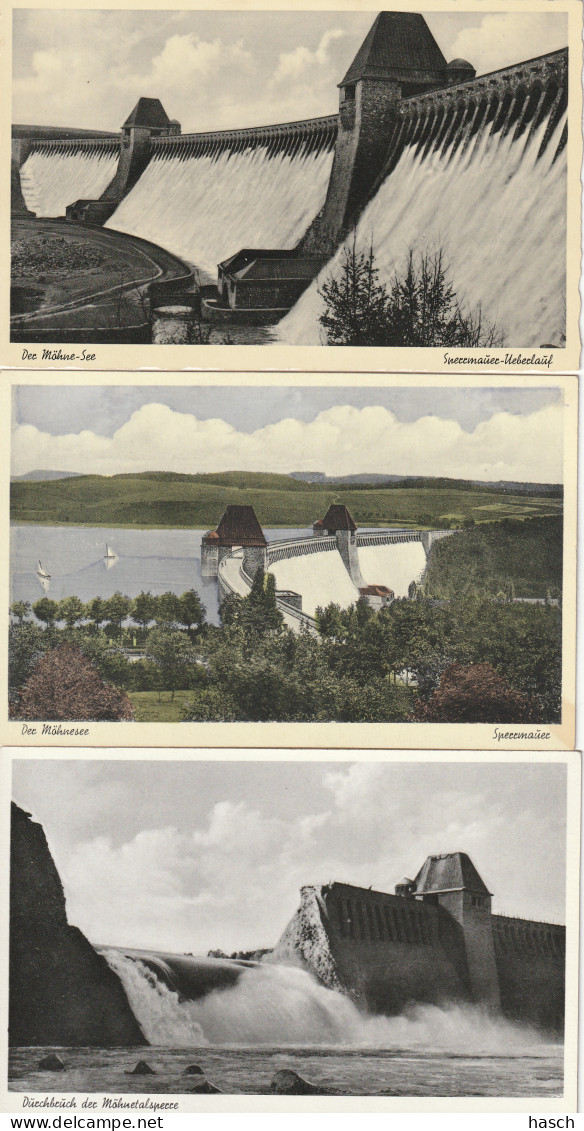 4912A 297 Der Möhne-See, Talsperre, Dürchbrüch Der Möhnetalsperre 1943  (3 Karten)  - Möhnetalsperre