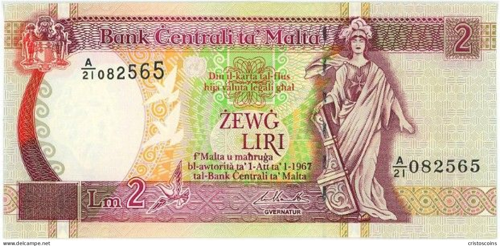 Malta 2 Liri 1967(1989)ND P45d.x UNC(B/1-33 - Malte