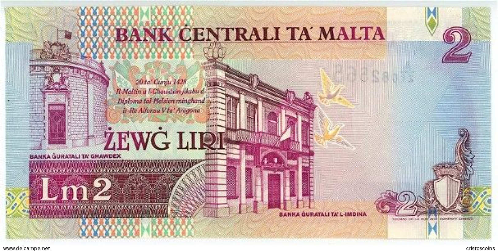 Malta 2 Liri 1967(1989)ND P45d.x UNC(B/1-33 - Malte