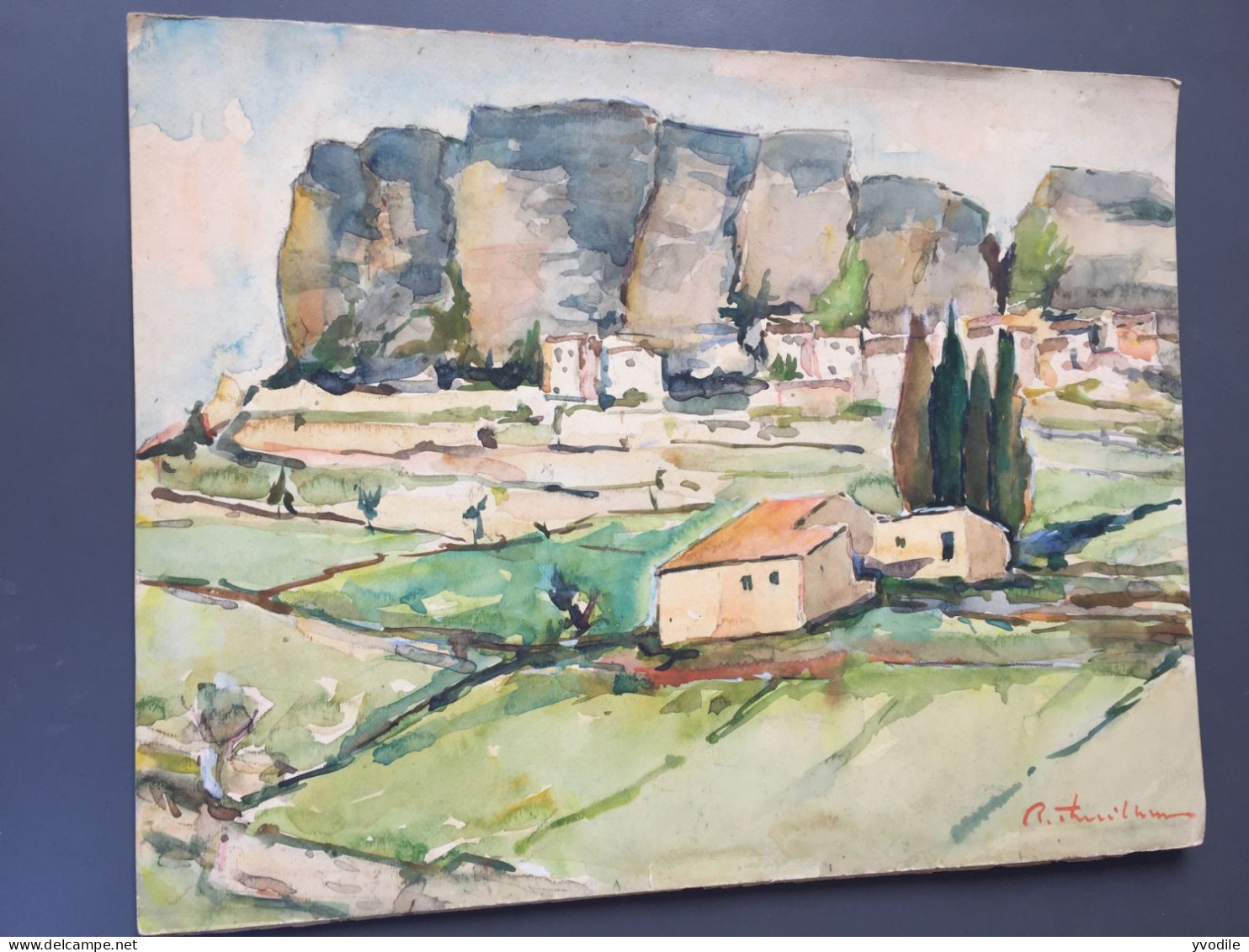 Aquarelle De R. THUILLIER: Le Rocher De Saignon Vaucluse - Acuarelas