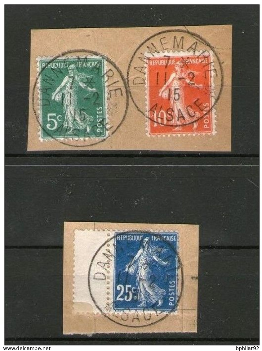 !!! TYPES SEMEUSES SUR FRAGMENTS CACHETS DANNEMARIE - ALSACE 11/2/1915 (VILLE RECONQUISE) - Used Stamps
