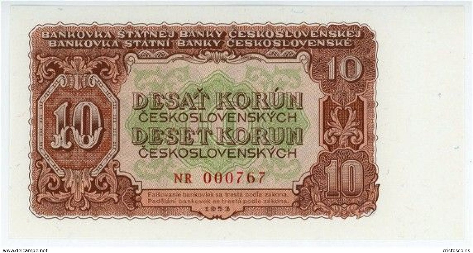 Cecoslovacchia 10 Korun 1953 P.83b UNC(B/1-35 - Checoslovaquia