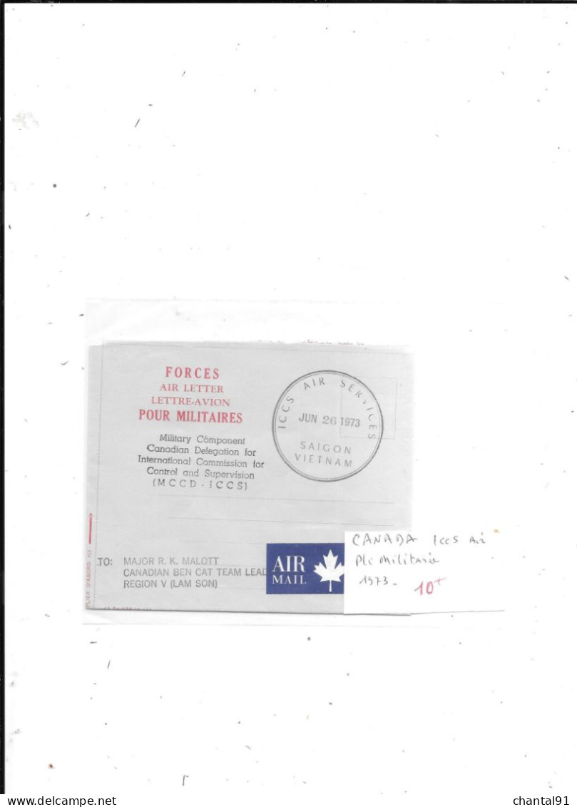 CANADA ICCS AIR PLI MILITAIRE 1973 - Storia Postale