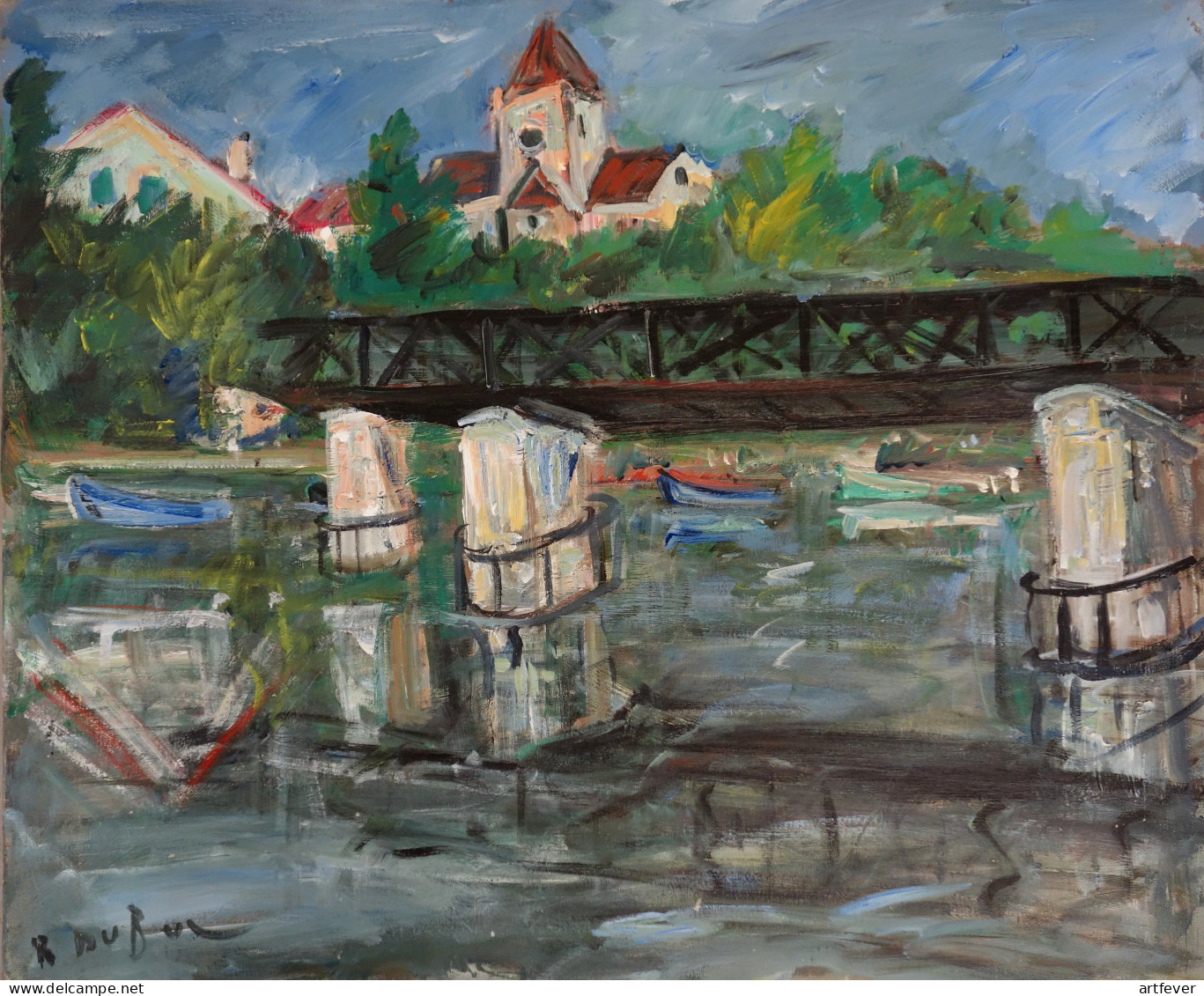 Roland DUBUC : Petit Pont Sur L'Oise, Huile Sur Toile Signée - Olieverf