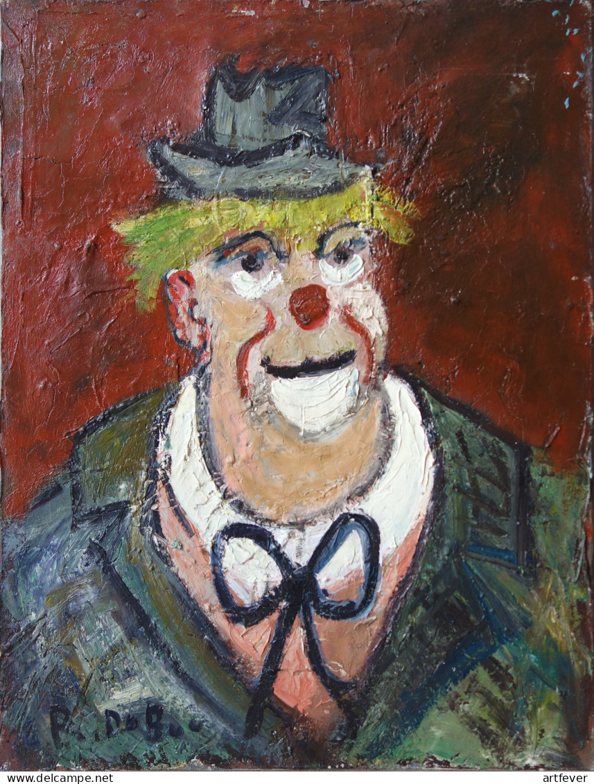 Roland DUBUC : Clown, Huile Sur Toile Signée - Huiles